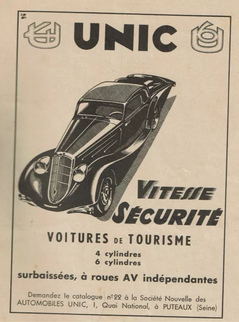 CAR UNIC ANTIQUE ADVERTISEMENT 1937 AD pub