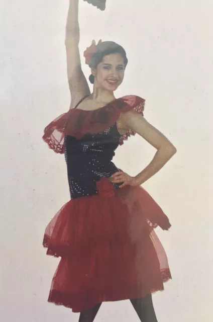 Senorita Red & Black Tango Can-Can Dancer Costume Adult Medium Ruffles and Lace