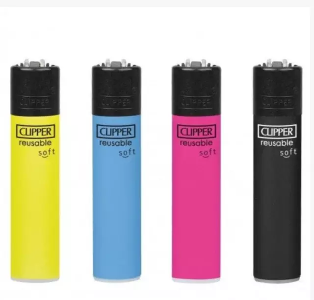 Lot 4 briquets Clipper Classic rechargeable SOFT TOUCH COLOR FLUO NEON