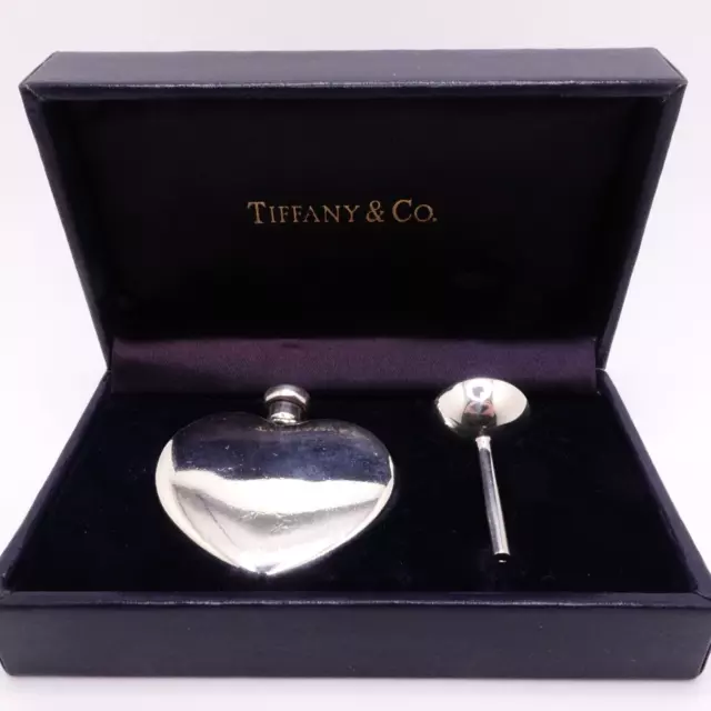 Tiffany & Co. Sterling Silver Heart Shaped Perfume Bottle & Funnel - With Box