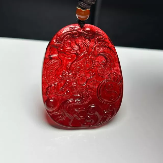 Certified Natural High Ice Red Jade Jadeite carving  dragon Pendant&Necklaces 2