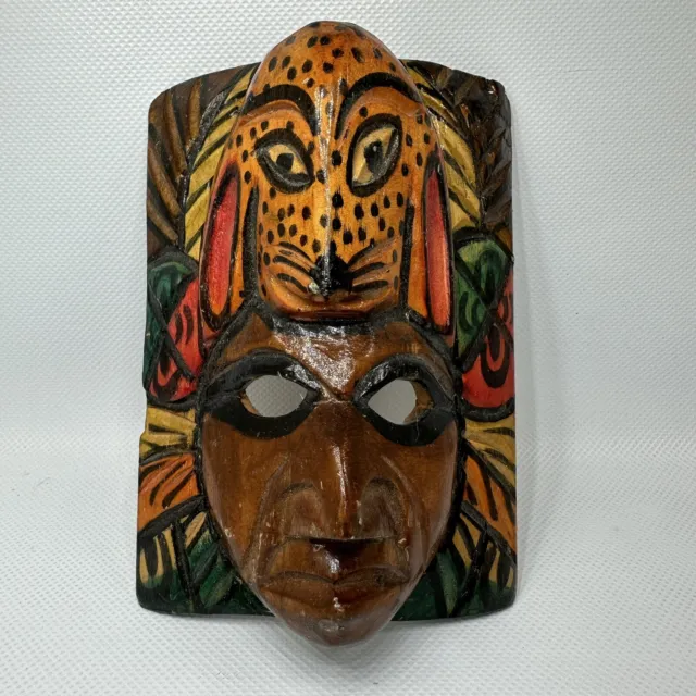 Vintage Wooden Hand Carved Face Mask Tribal Folk Art Décor Wall Hanging 4” x 6”