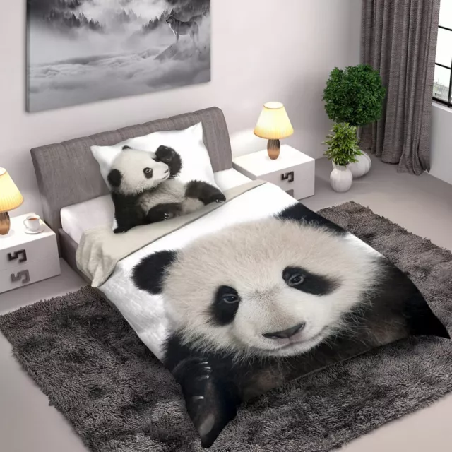 Panda Housse Couette Simple Ue Taille De Photographique Mignon Animal Deux-Faces