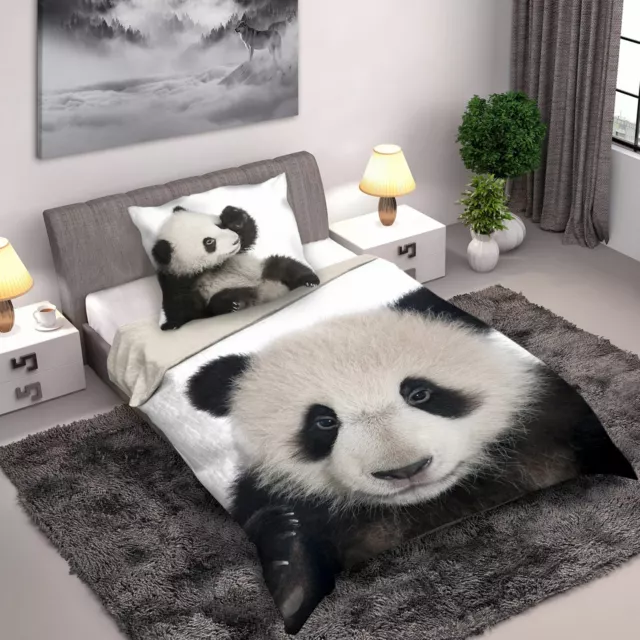 Panda Single Duvet Cover EU Size Set Photographic Cute Animal Two-Sided Bedding