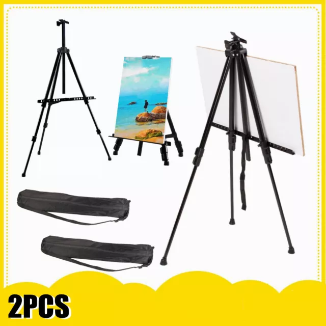 2X Aluminium Alloy Easel Folding Painting Easel Artist Adjustable Tripod Display