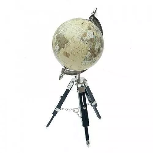 Globe White Ocean Earth lobe W/ Wooden Tripod Antique World Map Globe Handmade