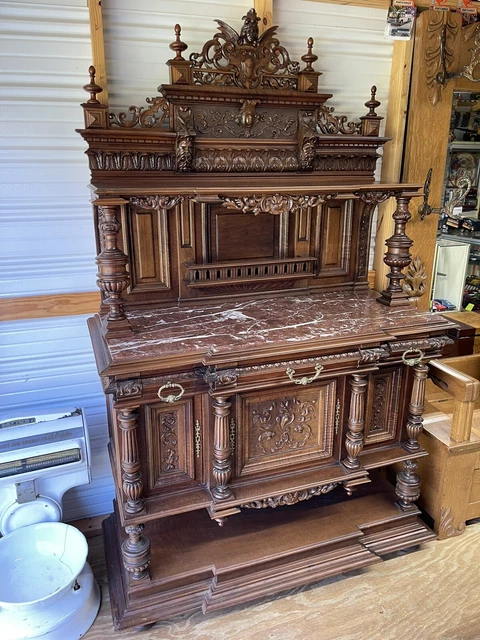 Gorgeous Antique Ornate Marble Top Buffet