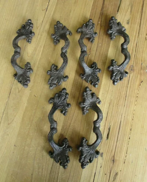 6 Cast Iron Antique Victorian Style Drawer Pull Barn Handle Door Handles Bin