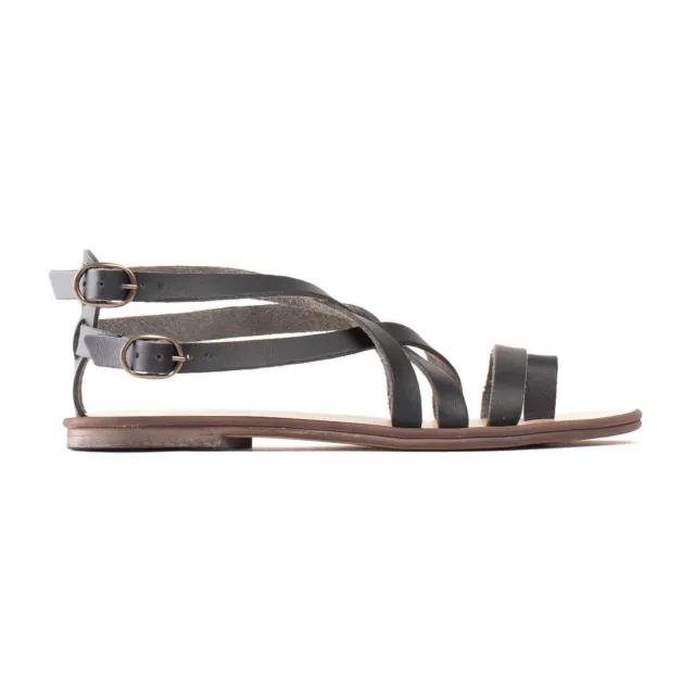 Woman vegan flat roman sandal with crisscross buckle-strap & breathable insole