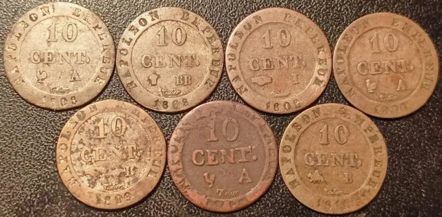 Napoléon Ier - lot de x7 10 cent. à l'N couronné ! 1808 à 1810 !