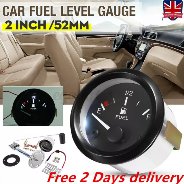 2" 52mm Universal Car Fuel Level Gauge Meter With Fuel Sensor E-1/2-F Pointer