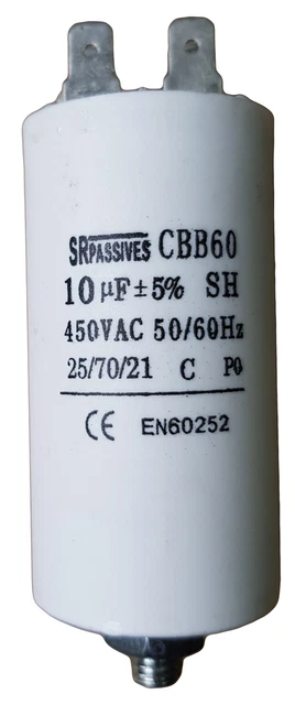 Condensateur moteur de démarrage / permanent 10µF 10uF 450V à cosses + vis CBB60