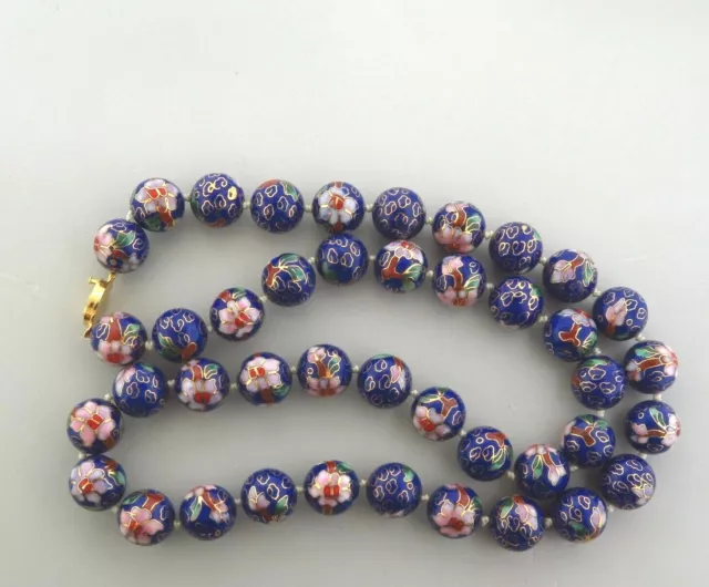 Vintage Chinese Enamel Cloisonne Bead Necklace Large 15mm 17.5 Inch