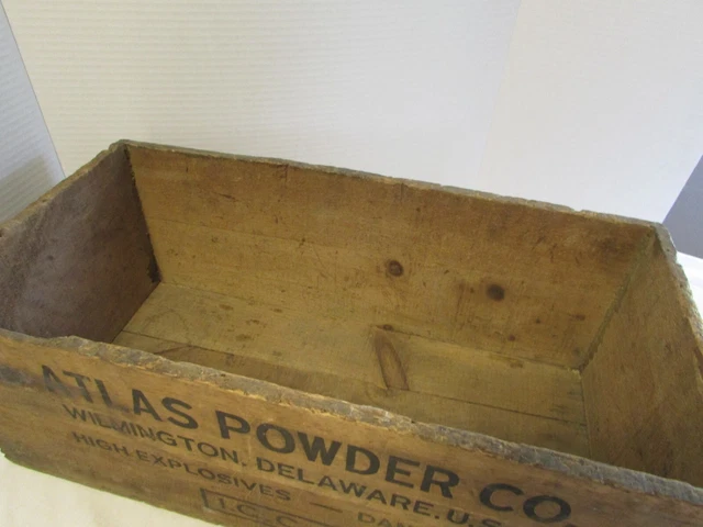 Vintage Wooden Dangerous High Explosives Crate Atlas Powder Dynamite Wood Box 9
