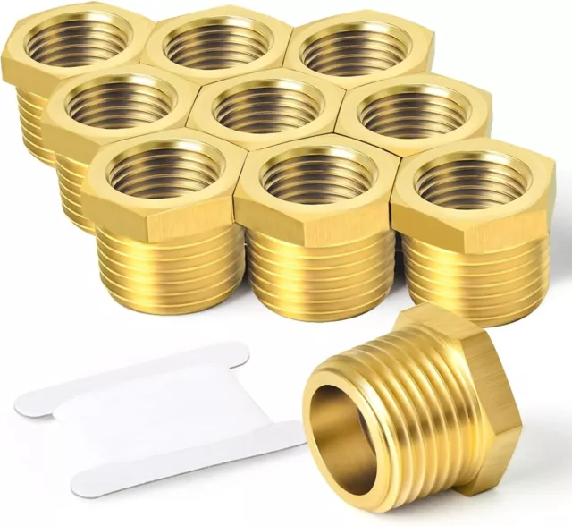 10PCS Brass Reducer Hex Bushing Threaded Pipe Fitting 1/2" NPT Male x 1/4" NPT F