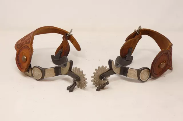 Vintage Western Cowboy Spurs Handmade, Ornate, Jingle Bobs Leather Straps GREAT