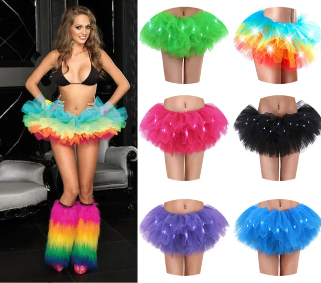 Women Girls Tulle Tutu Skirt Mini Ballet Princess Party Club Dancing Wear LED