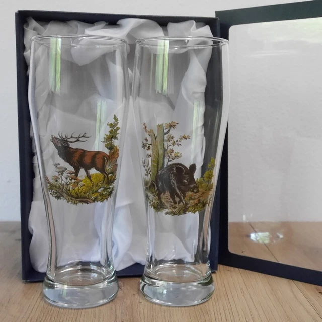 2 Piezas Weizengläser Juego Con Colores Motivo Jabalí & Ciervo En Geschenkk 2