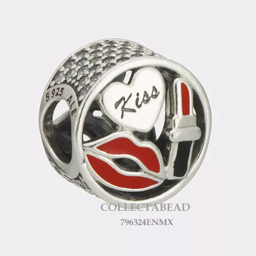 Authentic Pandora Sterling Silver Glamour Kiss Red Enamel & CZ Bead 796324ENMX