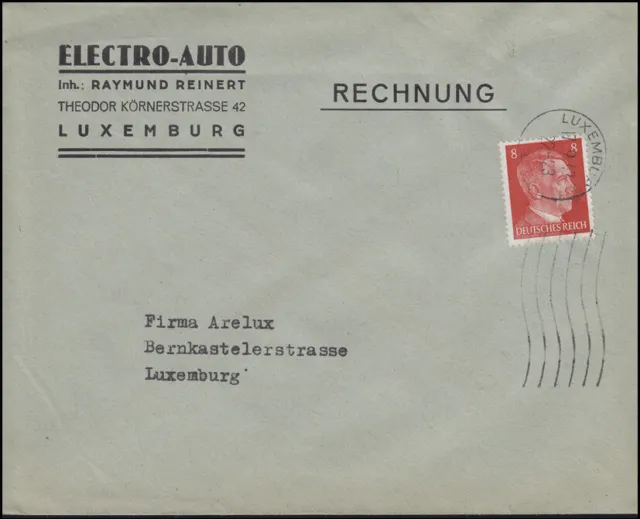 Luxemburg Hitler-EF 8 Pf. Orts-Brief Electro-Auto LUXEMBURG 17.9.42