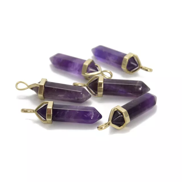 Amethyst Pendulum Healing Point Gold Plated Loop Bail Pendant 8x40mm 6 PCS / Bag