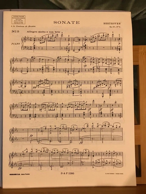 Beethoven Sonate pour piano n°5 opus 10 n°1 partition éditions Durand