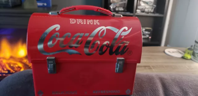 Coca Cola Mini Tin Lunch Box with Empty sealed coke can