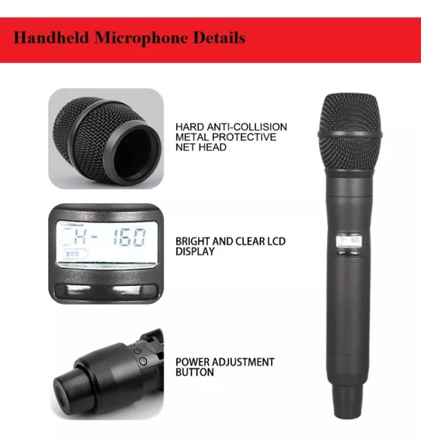 Wireless Microphone system True Diversity UHF cordless mic wireless karaoke DJ 3