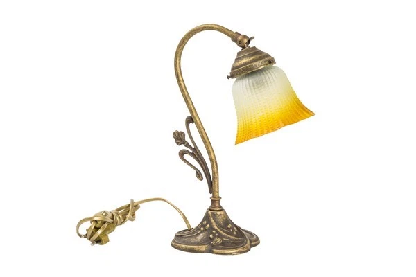 Lampada da tavolo in ottone con vetro soffiato abat-jour bianco e giallo