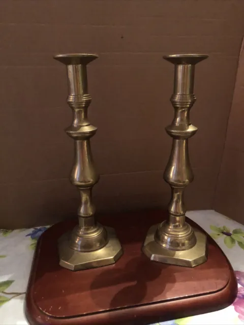 Set of 2 Solid Brass Metal Etched Candle stick Holders 11.5"