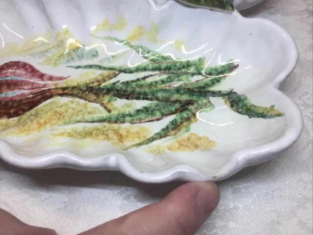 Vintage Italian Pottery Majolica Divided Serving Tray Dish Handles Hand Painted 3