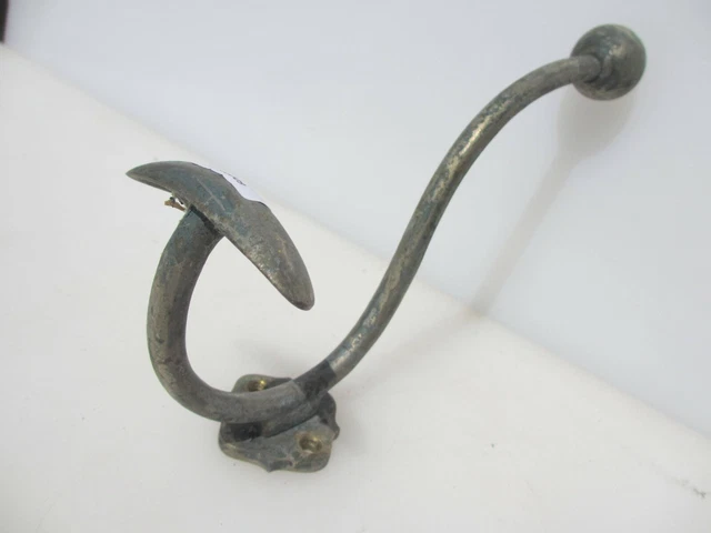 Large Victorian Brass Coat Hook Hat Hanger Old French Antique Ball End Nickel