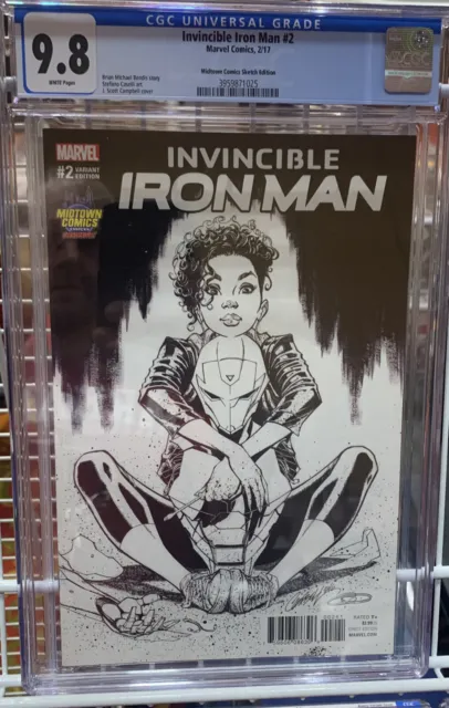 💥Invincible Iron Man #2 (2017 Marvel) J Scott Campbell Sketch Variant CGC 9.8💥