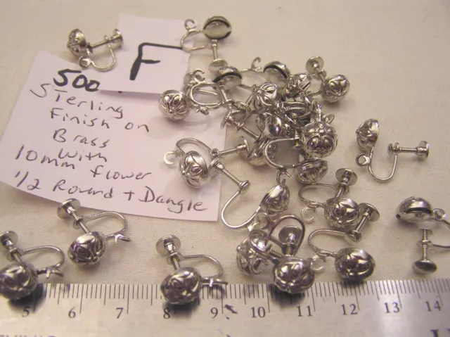 Vtg Screwback Silver on Brass Dangle Earring Jewelry Findings Rhinestone Craft