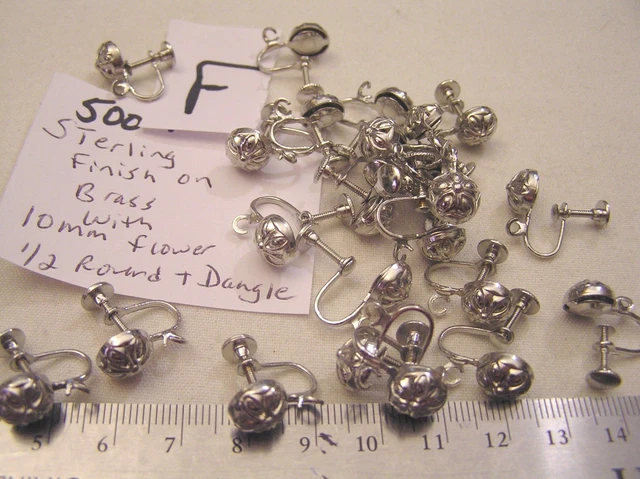 Vtg Screwback Silver on Brass Dangle Earring Jewelry Findings Rhinestone Craft