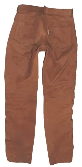 Fine " Pantera " con Lacci Jeans IN Pelle/Nabuk Pantaloni Pelle Color Braun W28