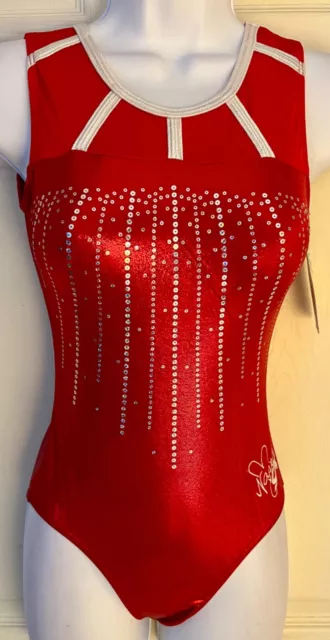 Nastia Liukin Firecracker Adult X-Small Red Foil Gk Gymnastic Tank Leotard Sz Xs