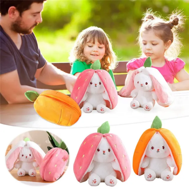 Bunny Plush Toy - Pull Ears to Transform from Carrot or Strawberry into  Rabbit