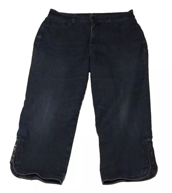 NYDJ Women's Size 8 Cropped Capri Denim Jeans Dark Blue Bedazzled Split Stretch