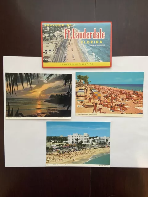 vintage FLORIDA Postcards & Folder Ft. Lauderdale SOUVENIR 14 color views 1960’s