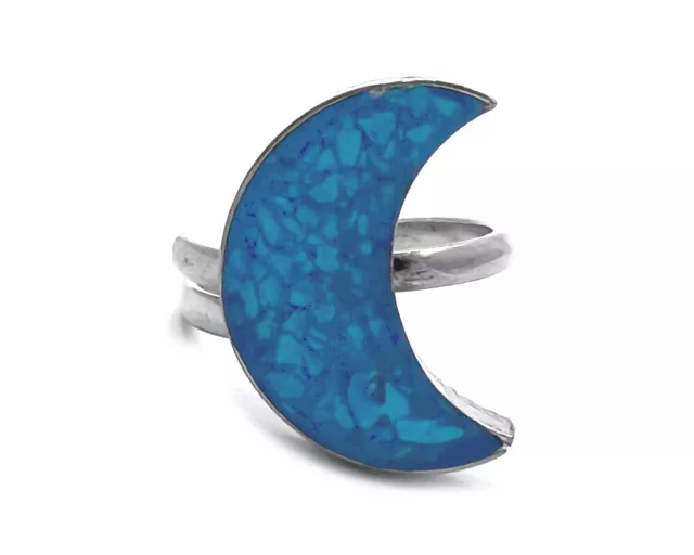 Crescent Moon Stone Inlay Ring Crushed Chip Resin Lunar Jewelry Spiritual Gifts