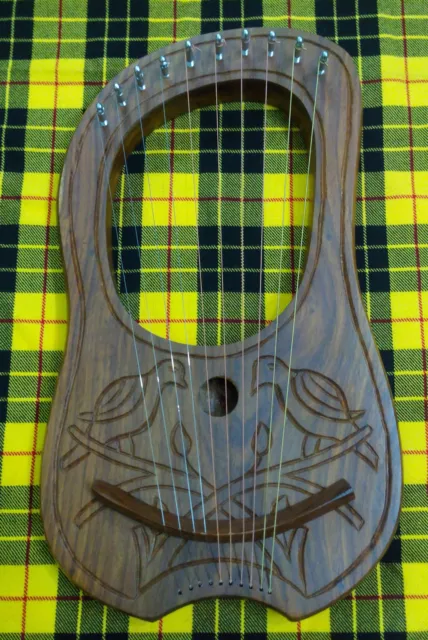 Celtic Lyre Harp Wood 10 Metal Strings Hand Engraved/Lyra Harp Tuning Key/Harfe