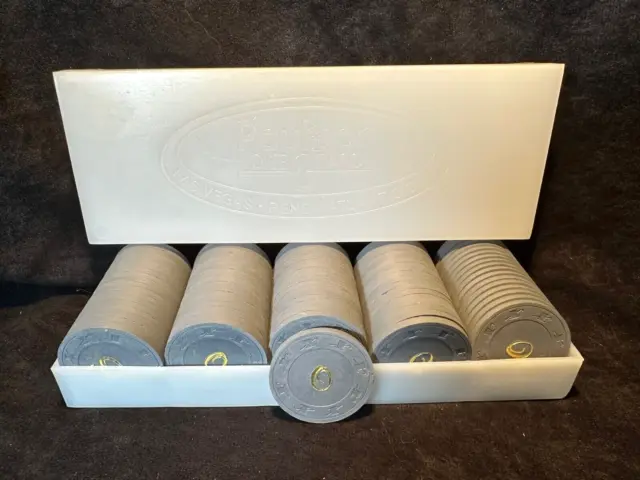 Paulson Top Hat and Cane Grey Clay Poker Chips Gold O Box of 93