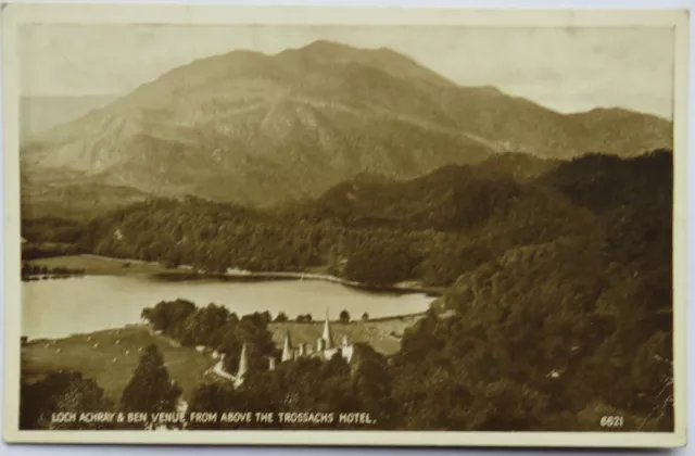 Old Postcard of Loch Achray & Ben Venue from above The Trossachs Hotel