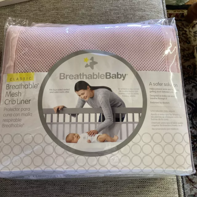 Breathable Baby Mesh Crib Liner Pink Keeps Baby Safe Machine Washable NEW