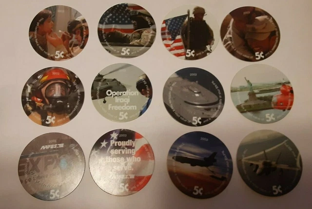 3th Print Set 5 Cent AAFES  Pogs 2003 printing  E.F.. Military Tokens