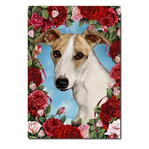 Roses House Flag - Fawn and White Whippet 19441