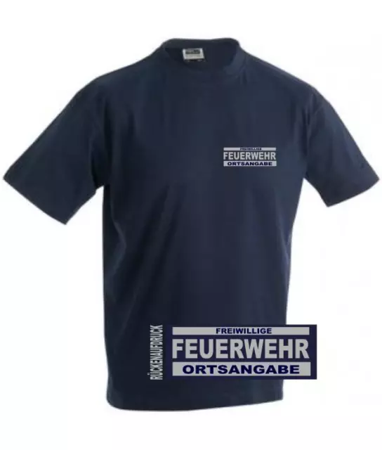 Freiwillige Feuerwehr T-Shirt / Hemd navy mit Brust- und Rückenaufdruck reflex