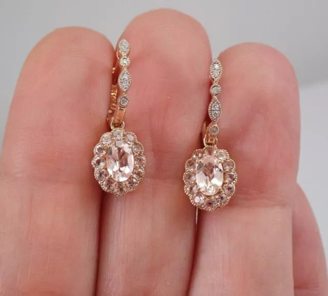 3.30 Ct Oval Cut Simulated Peach Morganite Drop Earrings 14k Yellow Gold Plated