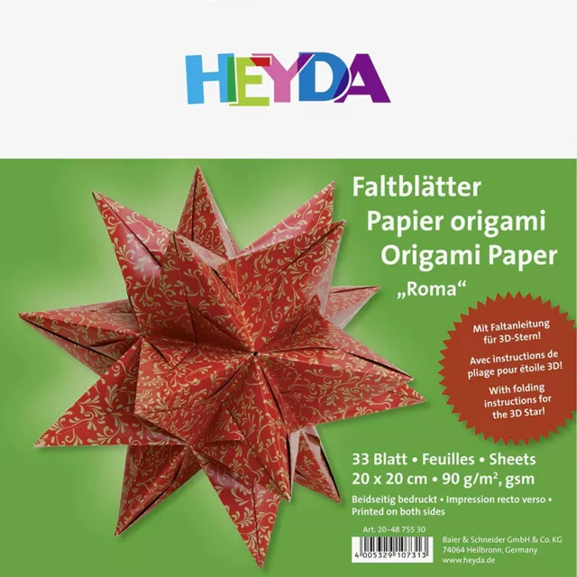 HEYDA Bastel Origami Faltblätter Roma 20x20cm rot gold Bastel Papier 33 Blatt